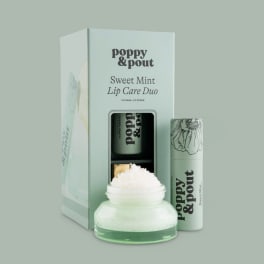 Mint-colored lip care duo box with balm, scrub, and jar