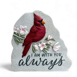 Decorative stone plaque with a red cardinal and pink flowers