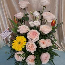 Pink Garden Rose Arrangement one dozen with mix flowers