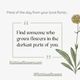 Graphic with a single daisy and quote text on a white background