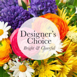 Bright mixed bouquet with purple, orange, pink, and yellow flowers