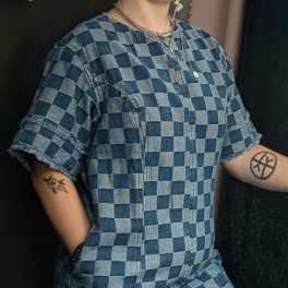 Checkered Denim Dress