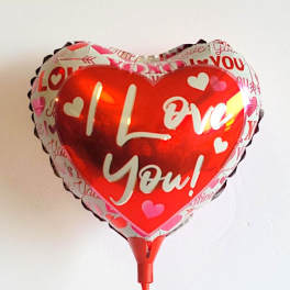 Heart-shaped red foil balloon with "I Love You" text