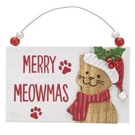 Holiday wall sign with a cat illustration and the words Merry Meowmas