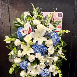 Peaceful Blue Tribute Standing Spray