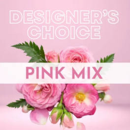 Pink mixed bouquet with roses and ranunculus on a pink background