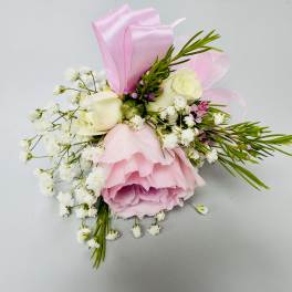 Pink and White Rose Corsage by Almaden Valley Flowers™