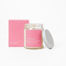 Pink candle in a glass jar with a matching box and lid