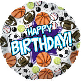 18" Happy Birthday Sport Themed Mylar Balloon