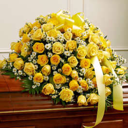 Cherished Memories Rose Half Casket Cover - Yellow