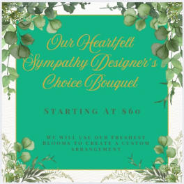 Green sympathy bouquet sign with leafy border and gold text