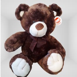 Brown teddy bear plush with a ribbon bow