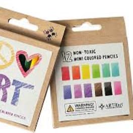 Two packs of mini colored pencils with art-themed packaging