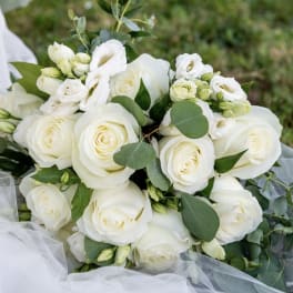 Classic White Rose Wedding Bouquet