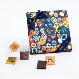 Gift box of assorted chocolates with a patterned wrap and ribbon