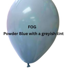 Single pale blue balloon with a gray tint and printed text
