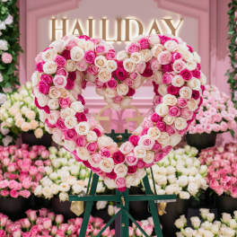 Hot Pink, White and Baby Pink Rose Open Sympathy Heart