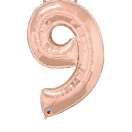 Rose gold number 9 foil balloon on a white background