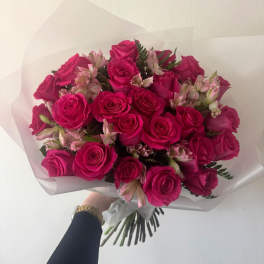 Girls Favorite bouquet- Fragrant pink roses with alstroemerias.