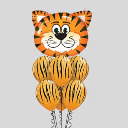Tiger-shaped balloon bouquet with orange striped balloons