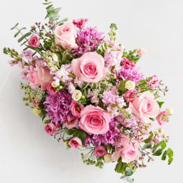 Pink and purple mixed flower bouquet with roses and chrysanthemums