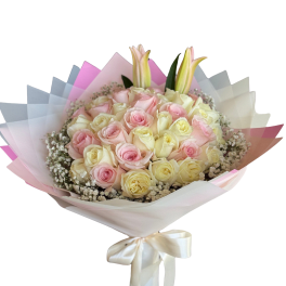 Bouquet 40 roses pink and white