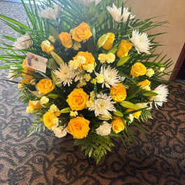 Yellow & White Sympathy Basket Arrangement
