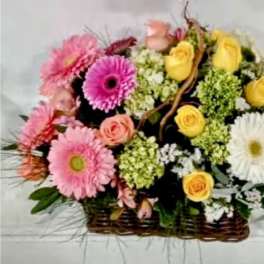 Blush & Sunshine Floral Basket