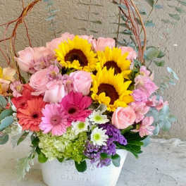 Sunflower & Pink Garden Arrangement