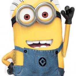 Minion character balloon with goggles and blue overalls
