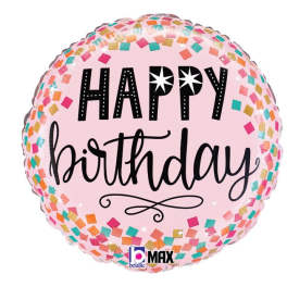 18" Pink Confetti Happy Birthday Mylar