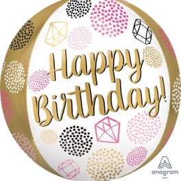 22" Gold and White Happy Birthday Orb