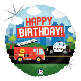 18" Fire/Police Happy Birthday Mylar