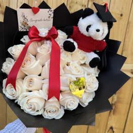 Graduation Rose Bouquet with Plush Bear