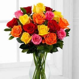 Mixed 18 Long Stem Roses - VASE INCLUDED