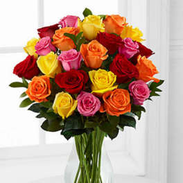 Mixed 2 Dozen Long Stem Roses - VASE INCLUDED