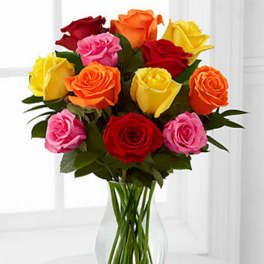 Mixed Long Stem Roses - VASE INCLUDED