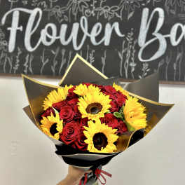 sunflowers and roses