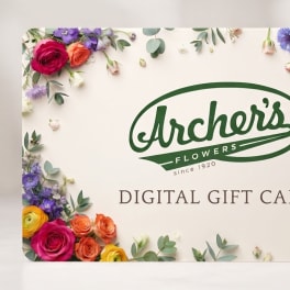 Digital gift card with floral border and Archer's Flowers logo