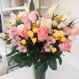 Elegant Lily & Rose Vase Arrangement