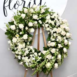 Elegant White Rose Sympathy Wreath