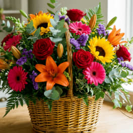 Vibrant Garden Basket – Fresh Mixed Flower Arrangement
