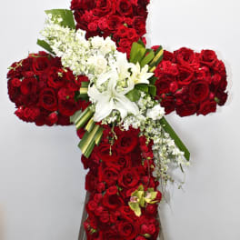 Red Rose Star Burst Cross