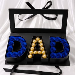 Luxury DAD Gift Box – Artificial Blue Roses & Chocolates