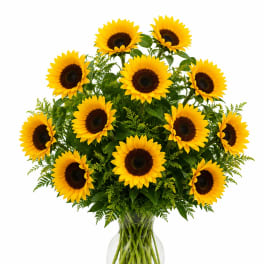 Sunflower bouquet in a clear glass vase