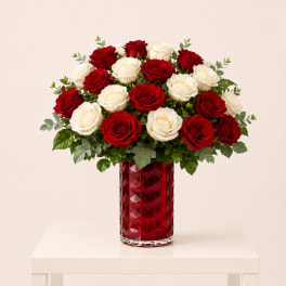 Timeless Romance Red & White Rose Arrangement