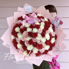 75 roses red, pink, & white