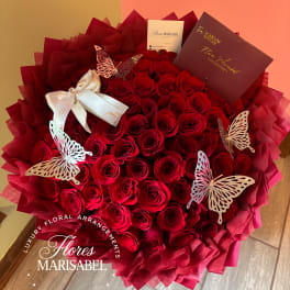 75 red roses with layered wrap