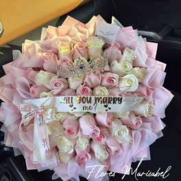 50 roses pink and white layered wrap