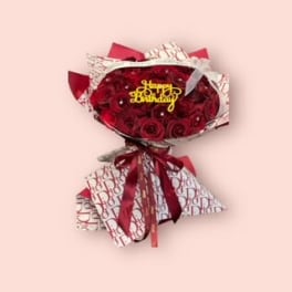 Red Rose Bouquet Buchon ramo style available in any color